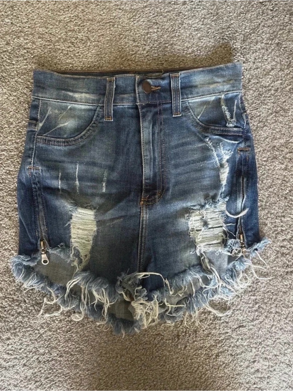 NWOT Fashion Nova Distressed Blue Denim Shorts with Frayed Hem
